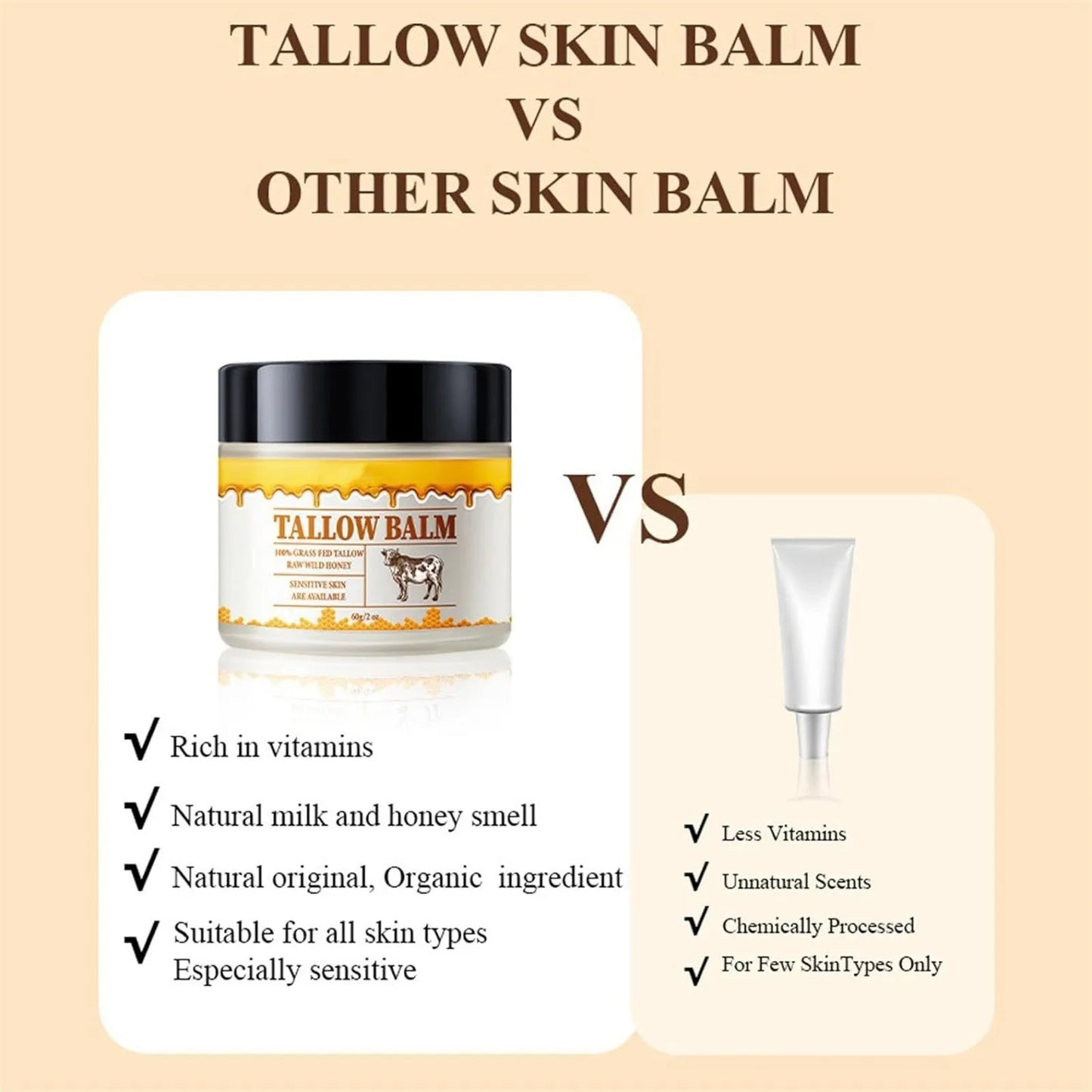 60G Beef Tallow Paste for Skin Care Beef Neck Balm Grass Fed Tallow Wild Honey Face and Body